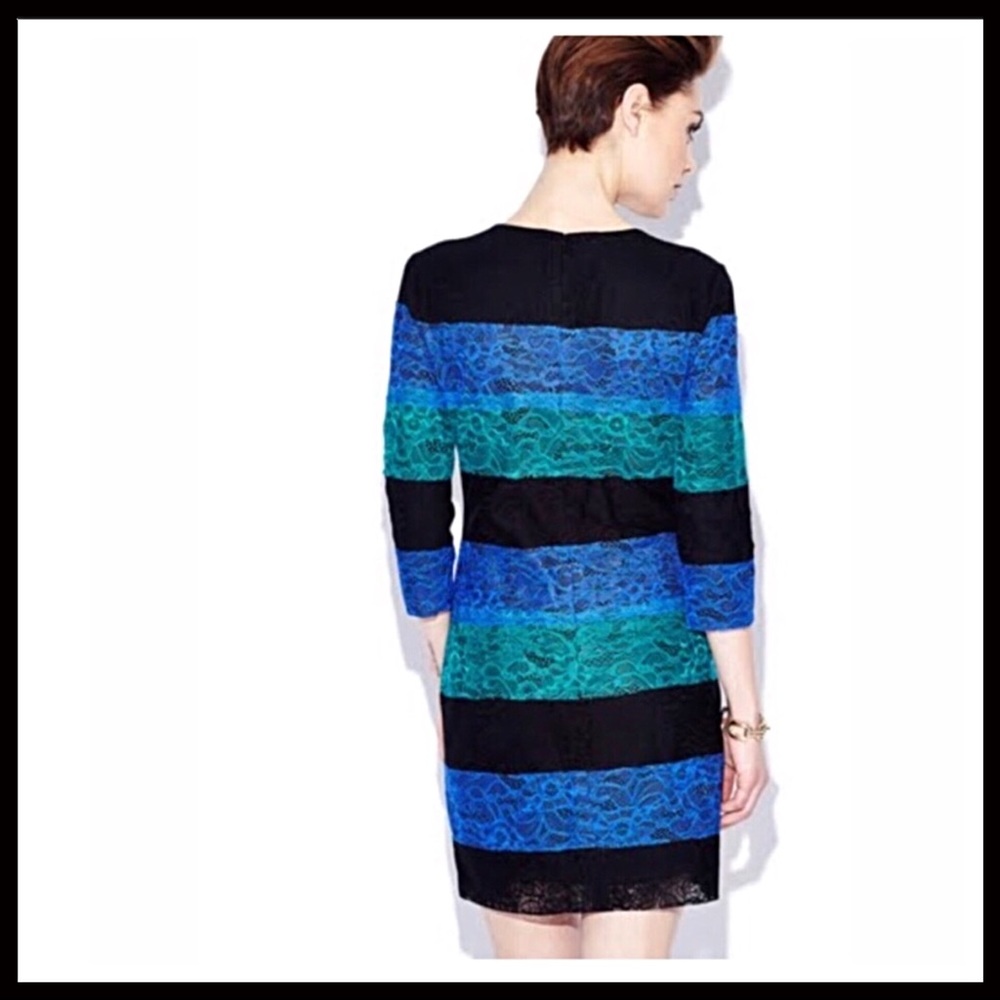3/4 SLEEVES LACE KNIT SHIFT MINI DRESS A2c - Picture 3 of 7